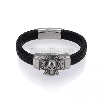 Fonott bőrkarkötő - Iron Cross Skull