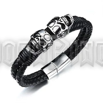 Kétszálú fonott bőrkarkötő - Vampire Skulls