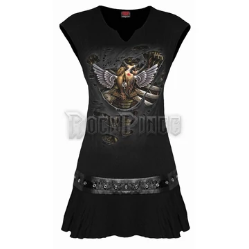 STEAM PUNK RIPPED - Stud Waist Mini Dress Black (Plain) - T170F108