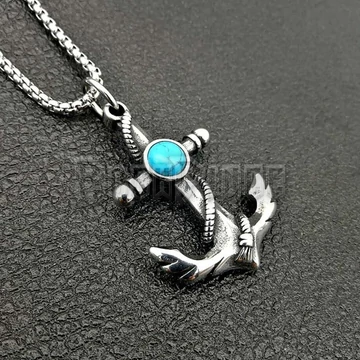 Blue &amp; Red Anchor - acél medál kék és piros kővel