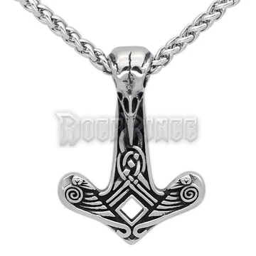 Thors Hammer Raven Skull - acél medál