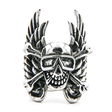 Winged Biker Skull - acél gyűrű