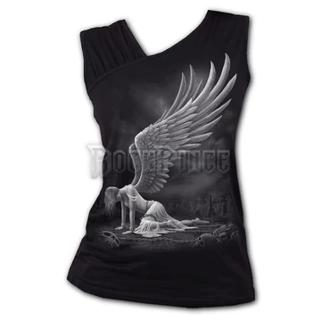 ANGEL - Gathered Shoulder Slant Vest Black (Plain) - L045G072