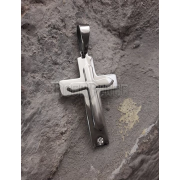 Cross with Crystal Stone - acél medál