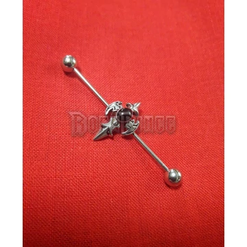 Industrial barbell with Santiago cross - piercing