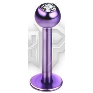 Steel labret with gem ball - piercing / PURPLE