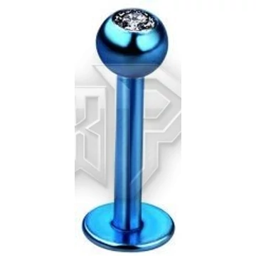 Steel labret with gem ball - piercing / BLUE