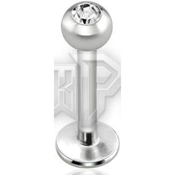 Steel labret with gem ball - piercing / SILVER