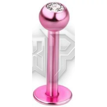 Steel labret with gem ball - piercing / PINK