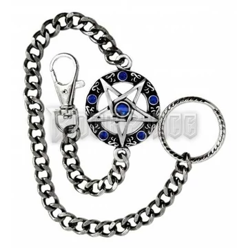 Hat köves pentagrammás pénztárcalánc kék kővel - KEX112