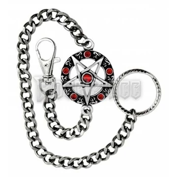 Hat köves pentagrammás pénztárcalánc piros kővel - KEX114