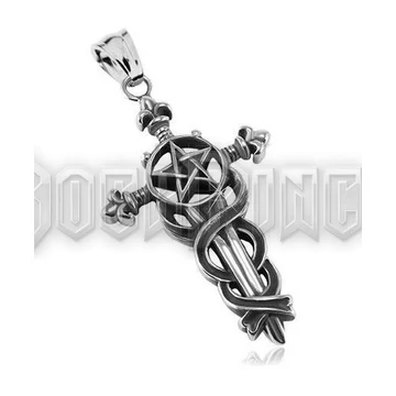 Pentagram Cross - acél medál