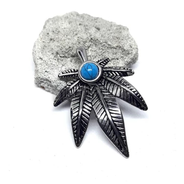Marijuana Leaf with Blue Stone - acél medál
