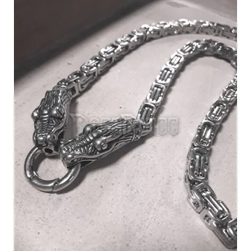 Bizánci acél nyaklánc sárkányfej csatokkal