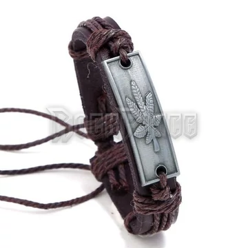 Cannabis Leaf Leather Bracelet - BŐRKARKÖTŐ - BARNA