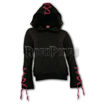 GOTHIC ELEGANCE - Red Ribbon Gothic Hoody Black (Plain) - P001F262