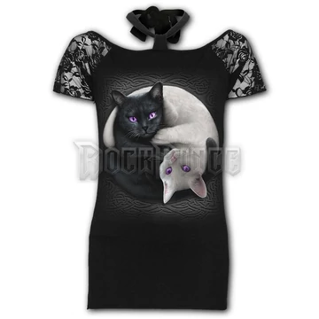 YIN YANG CATS - Knotted NeckBand Lace Shoulder Top (Plain) - F035F741