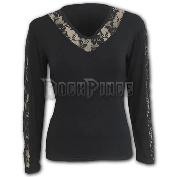 GOTHIC ELEGANCE - Rose Lace V Neck Top Black (Plain) - P001F442