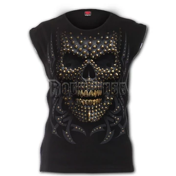 BLACK GOLD - Zip Side Ribbed Gothic Ladies Top (Plain) - M031G074