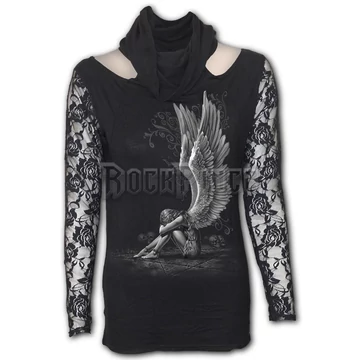 ENSLAVED ANGEL - Lace Sleeve Cowl Neck Top Black - D024F445