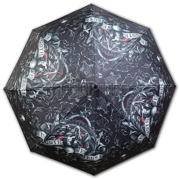 IN GOTH WE TRUST - Compact Travel Umbrella with Auto Open &amp; Close - D055A281