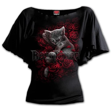 BED OF ROSES - Boat Neck Bat Sleeve Top Black - F060F719