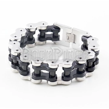 Férfi ezüst és fekete motoros lánc karkötő - 0270 - 15 MM SZÉLES