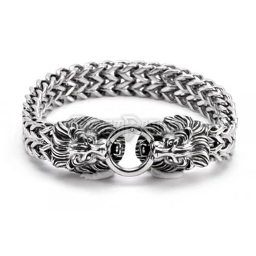 Lion Head Charm Bracelet - ACÉL KARKÖTŐ - 12 mm széles