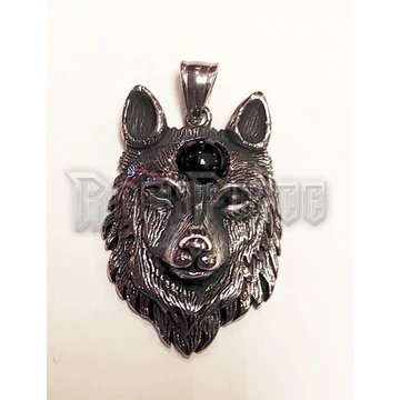 Wolf Head with Black Stone - acél medál
