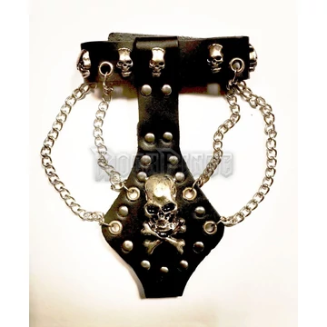 STEEL SKULL - láncos bőr karkötő - 2.