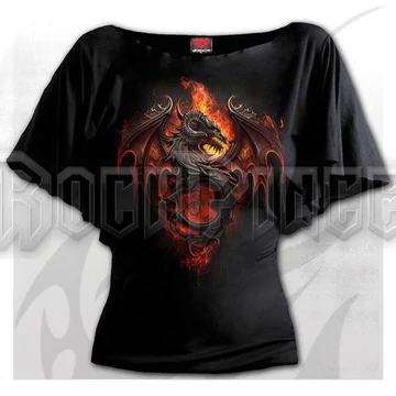 INFERNAL DUEL - Boat Neck Bat Sleeve Top Black - L060F719