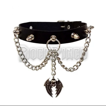 Bőr nyakörv Choker Killer Studs & Skull szárnyakkal - LDGN367