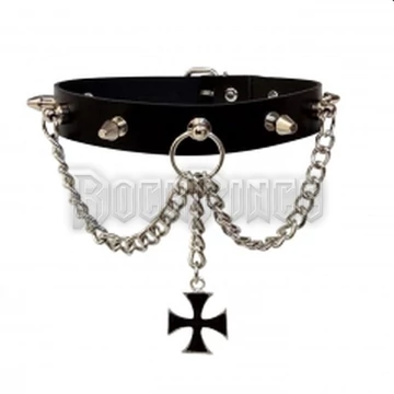 BŐR NYAKÖRV - Collar Choker Killer Rivets &amp; Iron Cross  - LDGN375