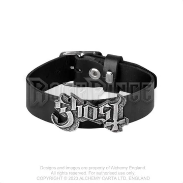 Ghost: Text Logo - bőr csuklószorító - HRWL457