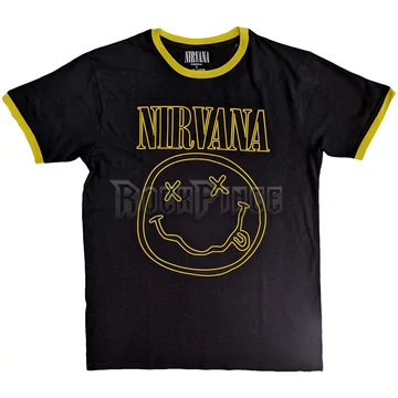Nirvana - Outline Happy Face - Unisex Szegélyes Póló - NIRVTS57MB