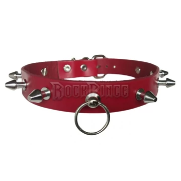 O-Ring bőr nyakörv ölőszegecsekkel - Piros - LDGN400