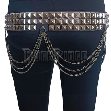 3 Row Pyramid Stud Leather Belt with Chainfringe - BŐR ÖV - LDG257