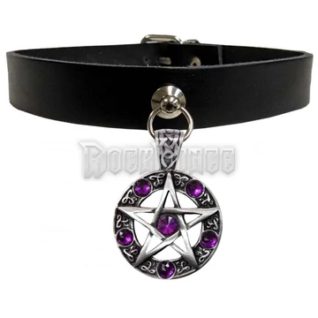 Nyakörv - choker - pentagram - lila kövekel - LDGN358