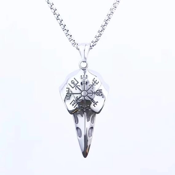 Stainless Steel Viking Raven Compass Necklace Pendant - Medál (lánc nélkül) - 590159