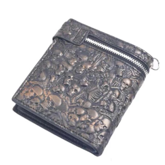 GOTHIC SKULLS EMBOSSED BIFOLD - BRONZE  - bőr pénztárca - WA006