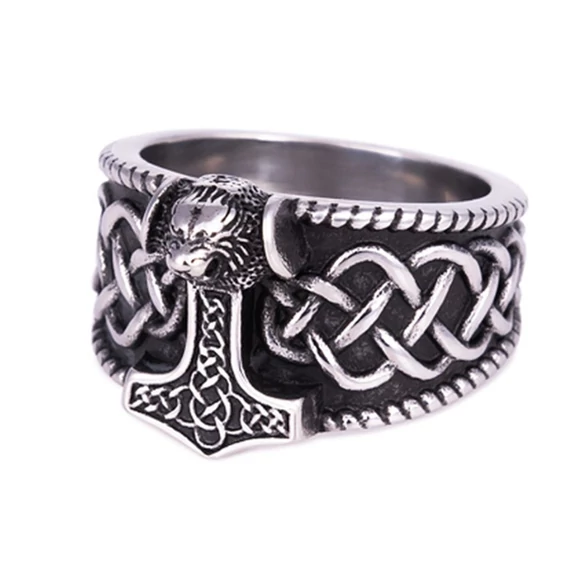 THOR HAMMER WITH CELTIC DECOR  ACÉLGYŰRŰ - RING013