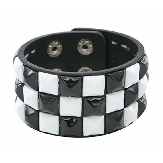 3 soros piramis szegecses patentos csuklószorító - FEKETE - FEHÉR -  3ROWWISBLWH