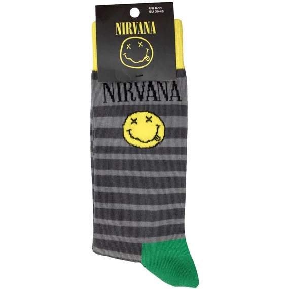 Nirvana - Happy Face & Logo Stripes - Unisex Bokazokni - NIRVSCK13MG