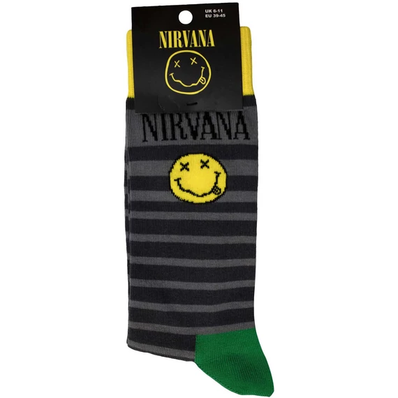Nirvana - Happy Face & Logo Stripes - Unisex Bokazokni - NIRVSCK13MG