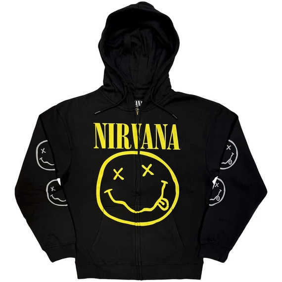 Nirvana - Yellow Happy Face - Unisex Cipzáras Kapucnis Pulóver - NIRVZHD04MB