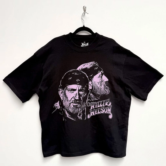 Willie Nelson - Purple Graphic - Unisex Oversize Dobozos Póló - WNOSTS14MB