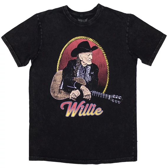 Willie Nelson - Lasso Portrait - Unisex Kőmosott Póló - WNSTNW12MB