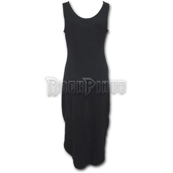 GOTHIC ELEGANCE - Gothic High-Low Hem Dress Black (Plain) - P001F139