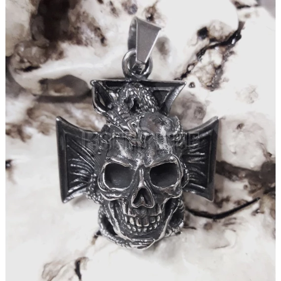 Draco Skull Cross - acél medál