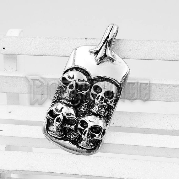 Four Skulls Dog Tag - acél medál